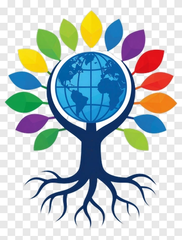 Colorful Tree With Globe And Leaves PNG