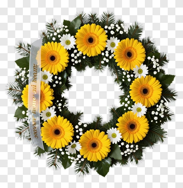 Floral Wreath With Yellow Gerbera Daisies PNG