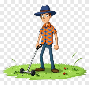 Cartoon Farmer Mowing Grass PNG