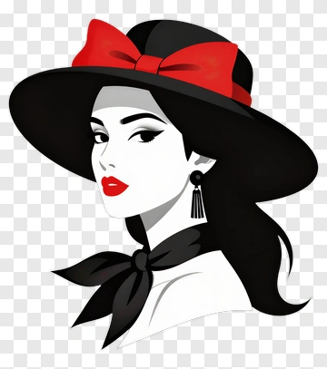 Stylish Woman In A Black Hat With Red Bow PNG