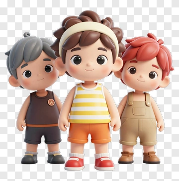 Cartoon Children Standing Together PNG