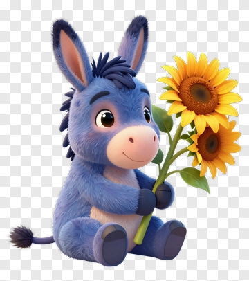 Cartoon Donkey Holding Sunflowers PNG