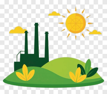 Industrial Landscape With Factory And Sun PNG