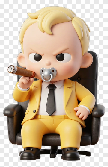 3D Baby Boss Sitting In Chair Holding Cigar PNG
