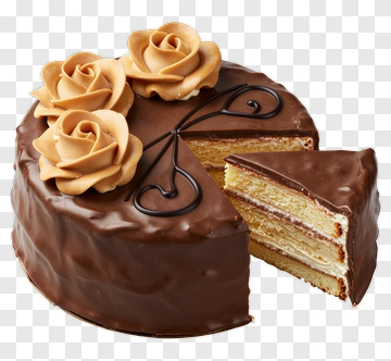 Chocolate Cake With Decorative Roses PNG