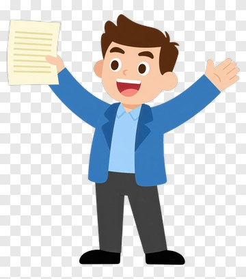Cartoon Boy Holding A Paper And Celebrating PNG