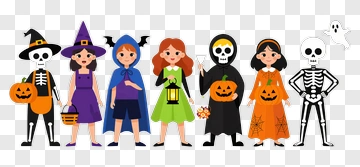 Halloween Costumed Characters With Pumpkins PNG
