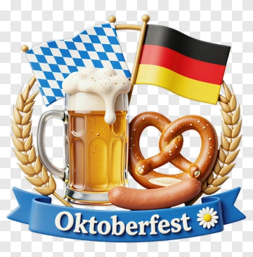 Oktoberfest Beer Mug With Pretzel And Flags PNG