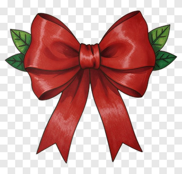 Red Bow With Green Leaves PNG