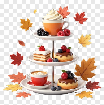 Dessert Stand With Autumn Leaves PNG