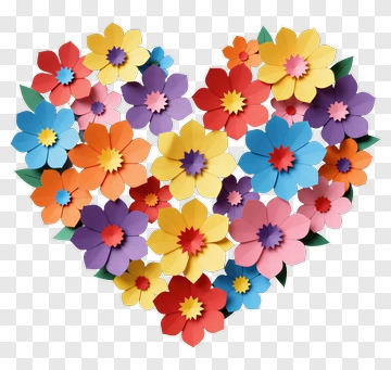 Colorful Paper Flower Heart Arrangement PNG