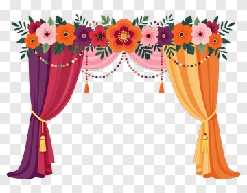 Colorful Floral Curtain Decoration PNG