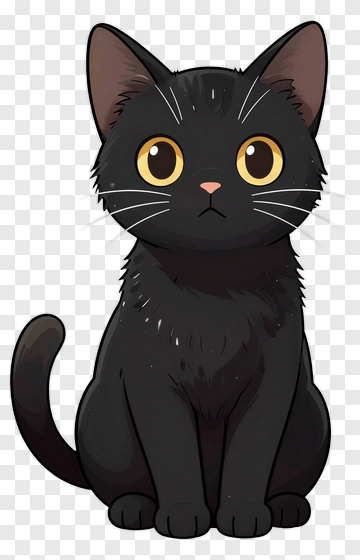 Cartoon Black Cat With Big Eyes PNG