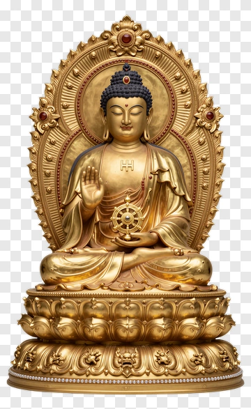 Golden Buddha Statue With Wheel Of Dharma PNG