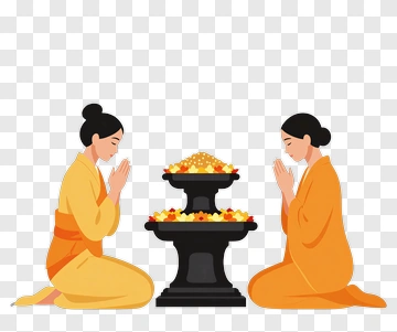 Women Praying At A Decorative Offering Table PNG