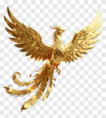 Golden Phoenix With Elaborate Feathers PNG