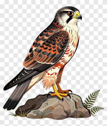Colorful Falcon Standing On A Rock PNG