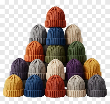 Colorful Beanie Hats Stacked In A Pyramid PNG