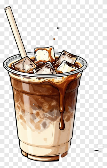 Iced Coffee Drink With Ice Cubes And Straw PNG