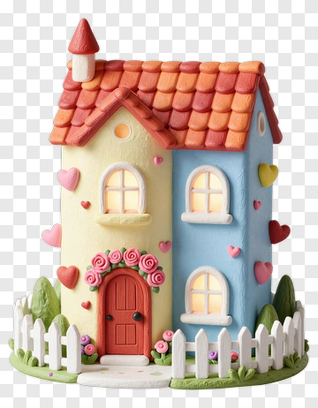 Colorful House With Heart Decorations PNG