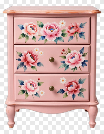 Pink Floral Nightstand With Hand-Painted Flowers PNG
