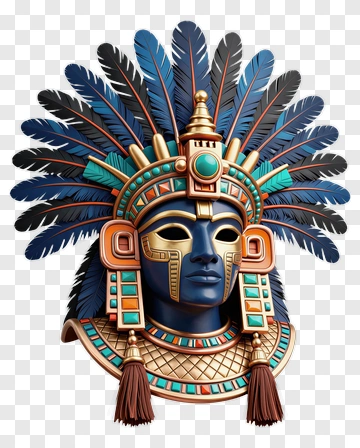 Aztec Warrior Mask With Colorful Feathers PNG