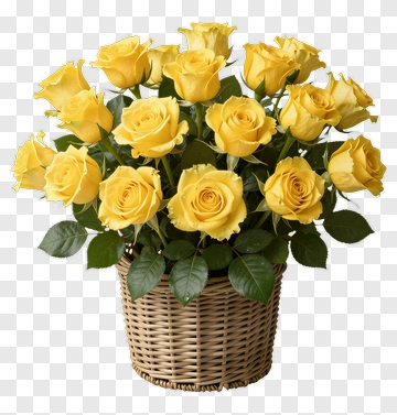 Yellow Roses In A Woven Basket PNG