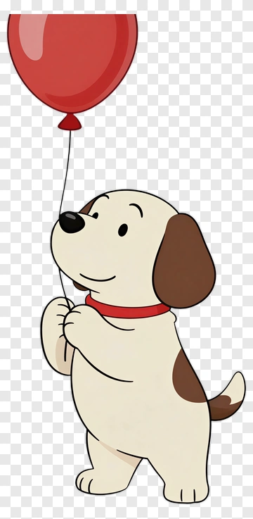 Cartoon Dog Holding A Red Balloon PNG