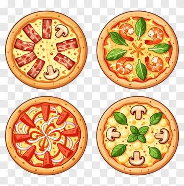 Variety Of Pizzas With Different Toppings PNG