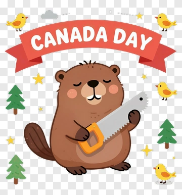 Cartoon Beaver Celebrating Canada Day PNG