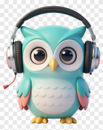 3D Cartoon Owl Wearing Headphones PNG