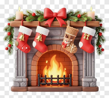 Christmas Fireplace With Stockings And Candles PNG