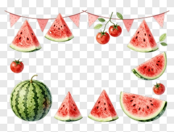 Watermelon Slice And Tomato Decoration PNG