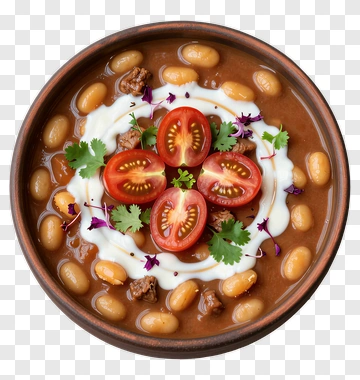Bowl Of Bean Soup With Tomatoes And Herbs PNG