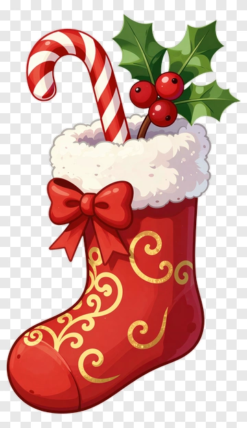 Christmas Stocking With Candy Cane And Holly PNG