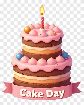 Birthday Cake With Candle And Cake Day Text PNG