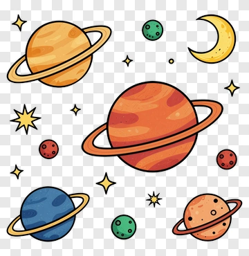 Colorful Planets And Stars In Space PNG
