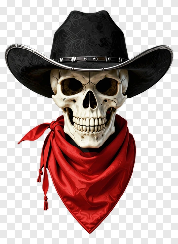 Cowboy Skull With Black Hat And Red Bandana PNG