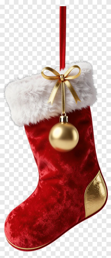 Christmas Stocking With Gold Ornament PNG