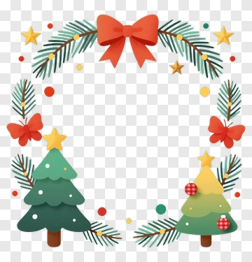 Christmas Wreath With Decorative Trees And Ornaments PNG