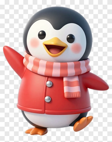 Cartoon Penguin Wearing A Red Coat And Scarf PNG