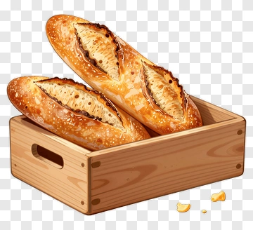 Wooden Basket Of Fresh Baguettes PNG
