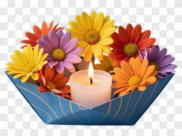 Colorful Flower Arrangement With Candle PNG