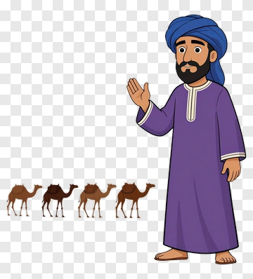 Cartoon Man With Camels PNG