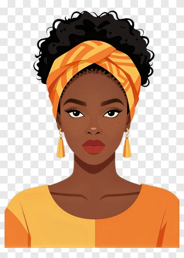 Woman With Curly Hair And Orange Headscarf PNG