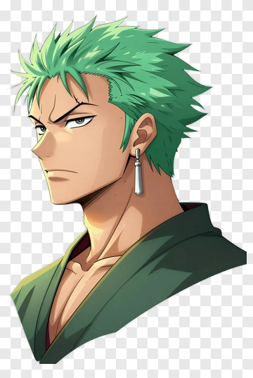 Anime Character With Green Hair And Earring PNG
