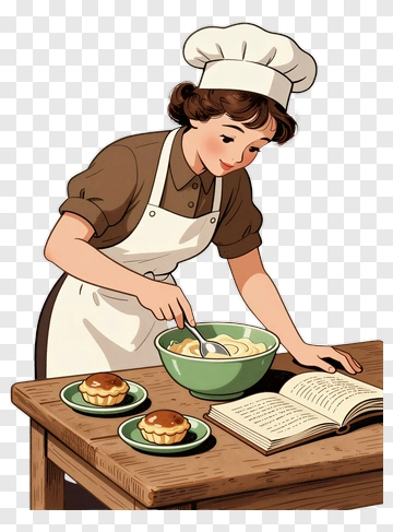 Baker Mixing Ingredients In A Kitchen PNG