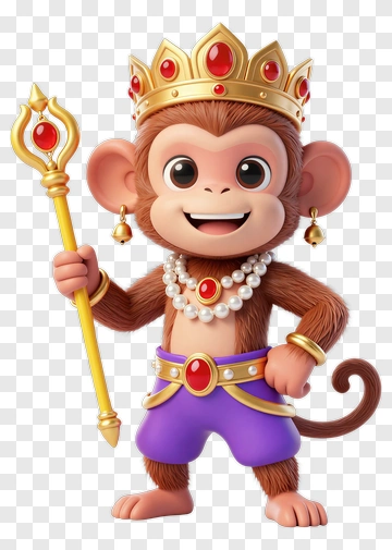 3D Monkey King Holding A Scepter PNG
