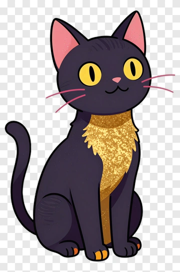 Cartoon Black Cat With Yellow Eyes PNG