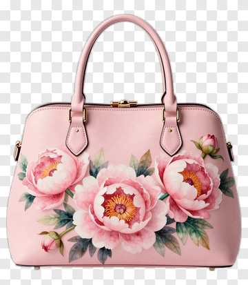 Pink Handbag With Floral Design PNG